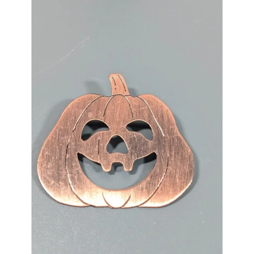 Copper Tone Halloween Pumpkin Jack‎ O Lantern Metal Pin Brushed